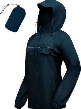 Lightweight Packable Waterproof Rain Jacket with Hood for Hiking & Running